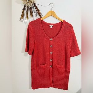 J.Jill Coral Orange Knit Sweater Cardigan Petites Medium